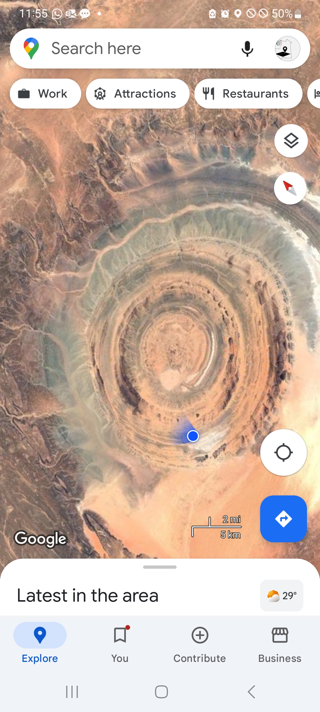 Eye of the Sahara, also known as the Richat Structure, in Mauritania. A geological wonder featured in Adrar Desert Adventure Tours.